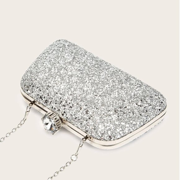 Silver Glitter Bling, Sequin, Rhinestone Evening Box Bag - Picture 4 of 8